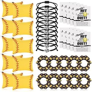 40 Pcs Softball Party Gift Set, Softball Gifts for Girls Includes 10 Softball Makeup Bag Softball Cosmetic Bag 10 Softball Hair Scrunchies 10 Adjustable Charm Bracelets for Adults Team Players