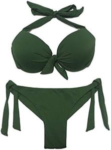 EONAR Womens Halter Bikini Set Push Up Pad Swimsuit Top Tie Side Brazilian Swimwear Bottom(Army Green14,L)
