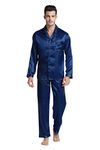 TONY & CANDICE Men's Sleepwear Classic Satin Pyjama Set, Nightwear (XX-Large, Navy Blue)