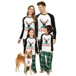 IFFEI Christmas Pajamas Sets Matching Family PJ's Merry Christmas Reindeer Top and Plaid Bottom Jammies Women M