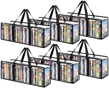 Dntorx DVD Storage Bags 6 Pack, Clear PVC DVD Case Holder Organizer Stackable Media Organizer with Handles Zipper Hold up to 210 DVDs (35 Each Bag) for DVDs, CDs, Video Game Discs,Movie Cases