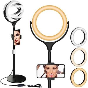 8 inch Desk Ring Light with Stand, Adjustable Computer Circle Light for Video Conference Lighting, Zoom Calls, Virtual Meeting, Video Recording, Selfie Light with Phone Holder for Streaming, Podcast