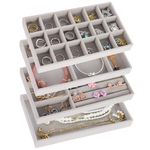 OUYLYYK Jewelry Organizer Tray,Stackable VelvetJewelry Trays,Drawer Inserts Storage for BraceletBrooch Watch Jewelry For Women Girls JewelryStorage Display Case (Beige, 4pcs) (Grey)