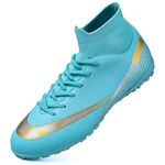 ASOCO DREAM Football Boots Men's Astro Turf Trainers Outdoor High-Top Football Shoes Professional Athletics Sneakers Teenager Soccer Shoes,Turquoise,10.5 UK