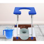 NEOSAFE Stainless Steel Premium Folding Shower Bathing Room Mobile Commode Stool Indian Toilet Seat for Elderly Disabled Man and Pregant Women Support Safe Chair Anti-Slip (Blue, LR-Stool)