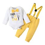 Haokaini Baby Boys 1st Birthday Cake Smash Outfits Gentleman Long Sleeve Letter Bow Tie Romper Suspender Pants 3Pcs Clothes Set