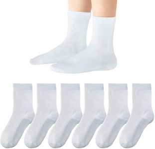 HONGTEYA Kids Crew Socks Boys Girls Cotton Black White Navy Blue Seamless Toe Cotton Sports Socks 6 Pack (US, Age, 6 Years, 8 Years, White)