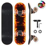 GIEEU Skateboards with Colorful Flashing Wheels for Beginners,Kids,Teens,Adults,31 x 8 Inch Complete Standard Skate Boards 9 Layer Canadian Maple Deck Concave Skateboard (Fire Skateboard-UK)