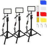 Obeamiu 3 Packs 70 LED Video Light with Adjustable Tripod Stand/Color Filters, 5600K USB Studio Lighting Kit for Tablet/Low Angle Shooting, Collection Portrait YouTube Photography, Wall Charger