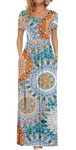 AUSELILY Maxi Dress for Women Summer Casual Long Dresses for Ladies with Pockets XL Print Green