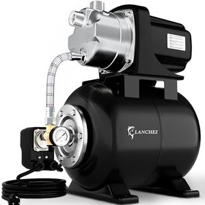 LANCHEZ 1.6HP Shallow Well Pump with Pressure Tank, 1340GPH Automatic Irrigation Water Booster Jet Pump, 115V Stainless Steel Water Transfer Pump for Home Garden Lawn Sprinkler Irrigation