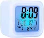 W OUTWIT Kids Alarm Clock, Digital Alarm Clocks with Snooze, 7 Color Night Light, Alarm Clock for Kids, Wake Up Digital Clock for Room Decor (Square)