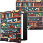 kwmobile Case Compatible with Amazon Kindle Oasis 10. Generation Case - PU Cover w/Strap - Library Motto Multicolor