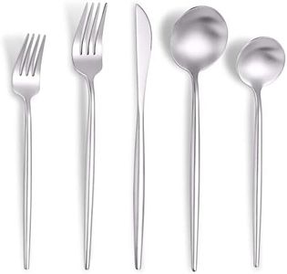 Lemeya Matte Silverware Set for 4,Modern Stainless Steel Brushed Cutlery Set,20-Pieces Rustic Flatware Set,Knives Spoons and Forks Set Utensils Set, Satin Finish, Dishwasher Safe
