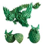 3D Printed Dragon Eggs With Dragon Inside, Flying Dragon With Flexible Articulated Wings, Fidget Dragon Egg Toys, Easter Basket Stuffers, Home Office Decor Desk Toy for Adults (Laser Yellow Green)