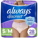 Always Discreet Adult Incontinence Underwear for Women and Postpartum Underwear, Size S/M, Up to 100% Bladder Leak Protection, 28 Count