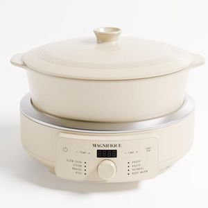 4.5 Quart Slow Cooker, 8-in-1 Casserole Programmable Round Multi-Cooker, Non-Toxic Clay pot Slow Cooker for Rice, Pasta, Steam & Proof, Oven Safe Pot to 450°F, Oatmeal