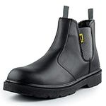 Black Hammer Men's Chelsea Safety Work Boots Smooth Leather Steel Toe Cap Utility Pull-On Footwear for Outdoor & Indoor Construction Dealer Shoes Workwear Ideal for Everyday Jobs 1600 S3 SRC (9 UK)