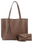 Minimalist Clean Cut Pebbled Faux Leather Tote Womens Shoulder Handbag, Mocha, Medium