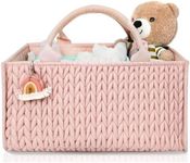 MOMINSIDE Diaper Caddy Organizer, Baby Basket Nursery Storage, Portable Changing Table Car caddy organizer for Girl Boy, Baby Registry Baby Shower Gifts, Newborn Essentials(Pale Pink)