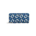 Guess Women Blue Typography Wrist Strap Zip Around Wallet