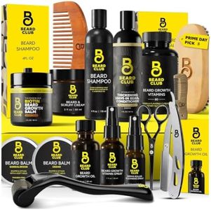 The Beard Club Ultimate Beard Growth Kit - Derma Roller, Growth Oil, Vitamins, Vitamin Spray, Biotin Balm, Conditioner, Cream, Balms, Shampoo, Razor, Scissors, Combs, Brush, Cleansing Spray - Gift Set