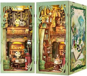 Cutefun DIY Book Nook Kit - Dollhouse Bookend Tiny House for Adults, 3D Wooden Puzzle DIY Miniature House Kit for Bookshelf Insert Decoration, Gifts for Friends and Family（Panda Bookshop）
