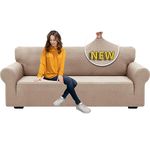 XINEAGE Stretch Sofa Slipcover for 3 Cushion Couch 1 Piece Stretch Jacquard Couch Covers Soft Sofa Furniture Protector Anti-Slip Sofa Couch Covers for Dogs Couch Slipcover (Sofa, Khaki)