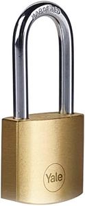 Yale - Y110B/20/122/1 Standard Security 20mm Brass Padlock - Long Shackle - Steel Shackle - 3 Keys