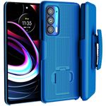 Rome Tech Belt Clip Hoster Case for Motorola Edge 2021 / Verizon Moto Edge 5G UW - Slim Heavy Duty Shell Holster Combo - Rugged Phone Cover with Kickstand Compatible with Motorola Edge 5G UW - Blue