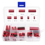 REES52 Double Row Dip Switch Assorted Kit Box Range 1 2 3 4 6 8 10 Position 2.54mm PCB Mountable On Off Dip DIL Switch,Slide Type Red Toggle Switch for Circuit Breadboards and Arduino 35Pcs