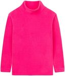 LittleSpring Little Girls Turtleneck Fleece Tops Solid Thermal T Shirts Hot Pink Size 7-8