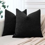 JOTOM Set of 2 Cushion Covers 55x55 cm Textured Boucle Black Decorative Throw Pillow Covers 22x22 Inch Square Cushion Case Home Decor Pillowcases for Couch Sofa Living Room Bed (Black)