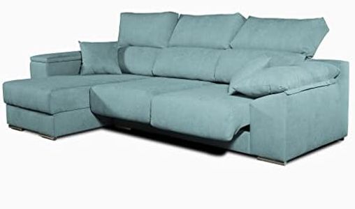 Tanuk Sofá Chaise Longue LODURR Izquierda 4 Plazas Turquesa 294x160 CM. Asientos Extensibles. Desenfundable. Tejido con Sistema ACUALINE