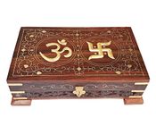 FORESTIS GALLINARIA™ Exquisitely Hand Brass-Filled Wooden OM Box for Good Luck (10x6 Inches, Pedestal)