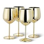 Oak & Steel - 4 Gold Wine Glass Gift Set - Stainless Steel Shatterproof Party Glasses, 520ml