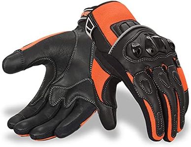 Oro Biker Motorbike Motorcycle Gloves, Premium Leather and Summer Mesh Hard Knuckle Touch Screen Motorbike Gloves Racing ATV Riding Gloves for Men (Large, Black/Fluorescent Orange)