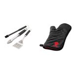 Weber Premium BBQ Tools Set - 3 Pcs | Stainless Steel Tongs, Spatula & Baster for Barbeque Cooking & Premium Grill Mitt - Cotton & Polyester Oven Mitt for Safely Barbecuing