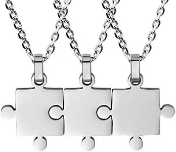 Flongo Friendship Necklaces BFF Pendant Partner Chains Best Friends Necklace, Set of 2 Necklaces, Friendship Chain, Puzzle Made of Stainless Steel for Men, Women, Stainless Steel