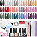 Phoenixy Gel Nail Kit, 24 Colours Gel Nail Polish Set with Lamp Starter Kit Gel Nail Kit with Base Top Matte Coat Gel Nail Set Gift for Women