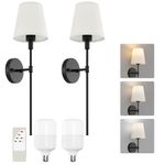 Coinmit Battery Operated Wall Sconce Set of 2, 3 Colors Dimmable No Hardwired Rechargeable Wireless Wall Light with Remote Control for Bedroom Living Room(Bulb Included)