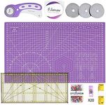 INTLMATE A3 Cutting Mat Set Cutter Tool Kit Including 17inches self-Healing Cutting mat,45mm Rotary Cutter with 3 Replacement Blades,Acrylic Quilting Ruler,Patchwork Ruler,20 Clips,100 pins (Purple)