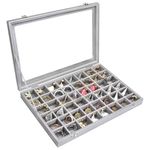 Siveit Jewelry Tray Organizer Box 48 Grid Jewelry Display Organizer Box with Transparent Lid Rings Earrings Necklaces Pendants Display Box Suitable for Women and Girls (48 Grid, Silver Grey)