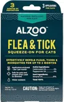 ALZOO Flea & Tick Squeeze-On for Cats, Helps Repel Fleas, Ticks & Mosquitos, Up to 3-Months Protection, 100% Plant-Based Active Ingredients, Water-Resistant, 3 EZ-On Applicators Per Pack