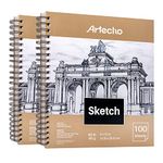 Artecho Sketch Book 9 x 12 Inch, 100 Sheets 90gsm, Pack of 2, Spiral Sketchbook, Hardcover Sketchbook, Acid Free Sketch Paper, Sketch Pad, Sketchbook for Drawing