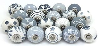 JGARTS Set of 10 Grey & White Ceramic Door Knobs Vintage Look