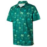 Mens Golf Shirts Print Dry Fit Moisture Wicking Casual Short Sleeve Derss Polo Shirt for Men, Green Palm Trees, Medium