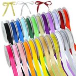 TONIFUL 24 Colors 120yds Satin Ribbon Rolls 3/8 Inch Thin Solid Fabric Ribbons for Gift Wrapping Invitation Floral Hair Balloons Bows Craft Sewing Party Wedding Birthday Decoration Bouquet(5yd/Roll)