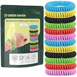 Green Haven Mosquito Repellent Bracelet – Pack of 12 Waterproof Insect Repellent Wristbands | Non-Toxic Deet-Free Outdoor Bug Mosquito Bands | Mosquito Repellent Bands for Baby Kids Adults