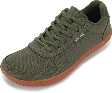 WHITIN Wide Toe Box Barefoot Shoes for Men Canvas Minimalist Zero Drop Sole Sneakers Size 11 11W Walking Training Green Gum 45